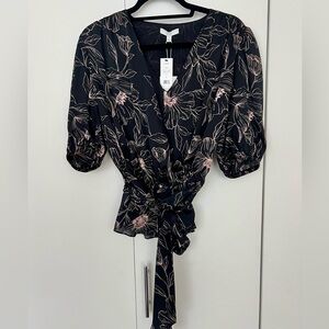 Joie Black Floral Tied Blouse